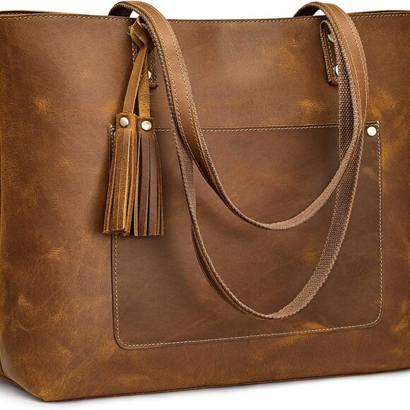 Women Vintage Genuine Leather Shoulder Tote Bag Large Work Handbag Purse